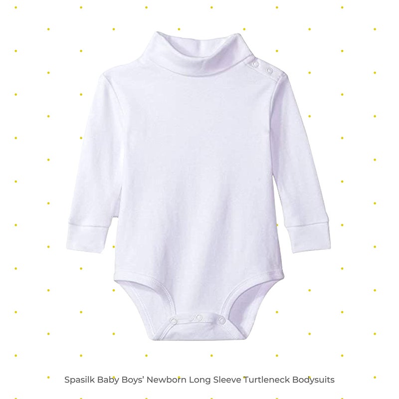 Spasilk Baby Boysâ€™ Newborn Long Sleeve Turtleneck Bodysuits, 2 pack, 6-24 Months- White Bodysuits - Image 2